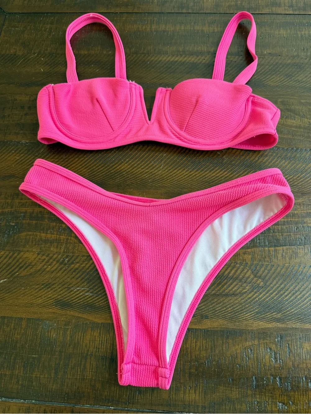 Hot Pink Textured Bikini Set